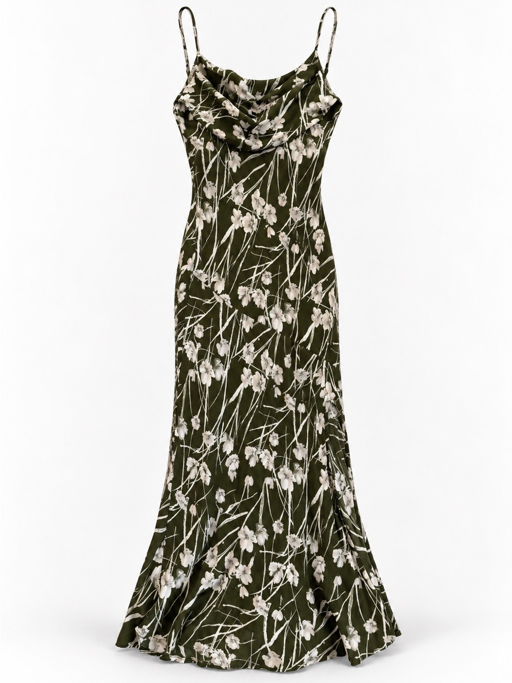 Saints + Secrets Olive Green Floral Slip Dress Spaghetti Straps Midi Medium